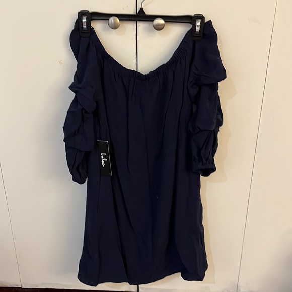 Lulus Navy Blue Off the Shoulder Dress - Picture 2 of 7